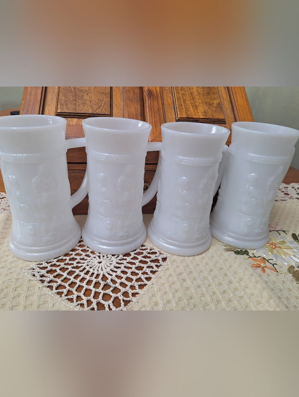 Vintage Set Of 4 Steins, Mugs. Federal Milk Glass,